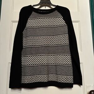 Talbots Black and White Geometric Women's Sweater Lambswool Blend